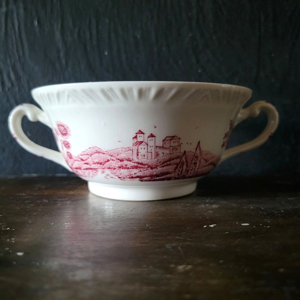 Vintage Warwick Tudor Rose Cream Soup Bowl Double Handled Bouillon Cup